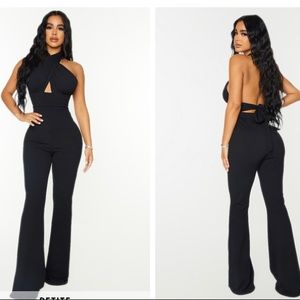 Petite Black Cross Neck Tie Back Rib Jumpsuit